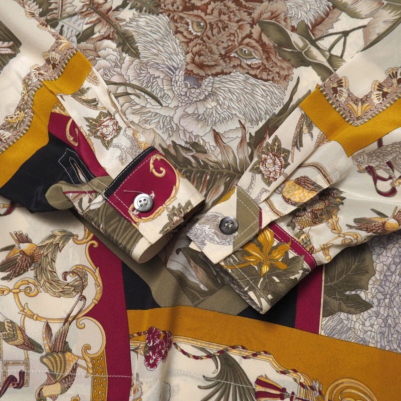 MI3340*VINTAGE Италия производства Salvatore Ferragamo шелк 100% животное /botanikaru принт длинный рукав блуза рубашка XS