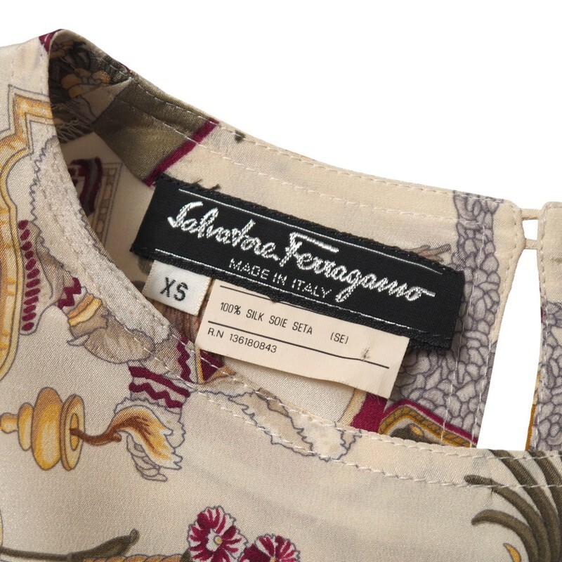 MI3340*VINTAGE Италия производства Salvatore Ferragamo шелк 100% животное /botanikaru принт длинный рукав блуза рубашка XS