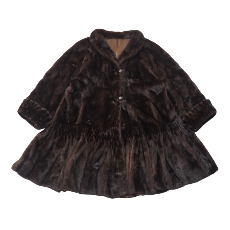 MI3368* двусторонний FOXEY Foxey норка flair меховое пальто A линия длинный длина замша кожа пальто чай M~L соответствует длина одежды : примерно 103cm