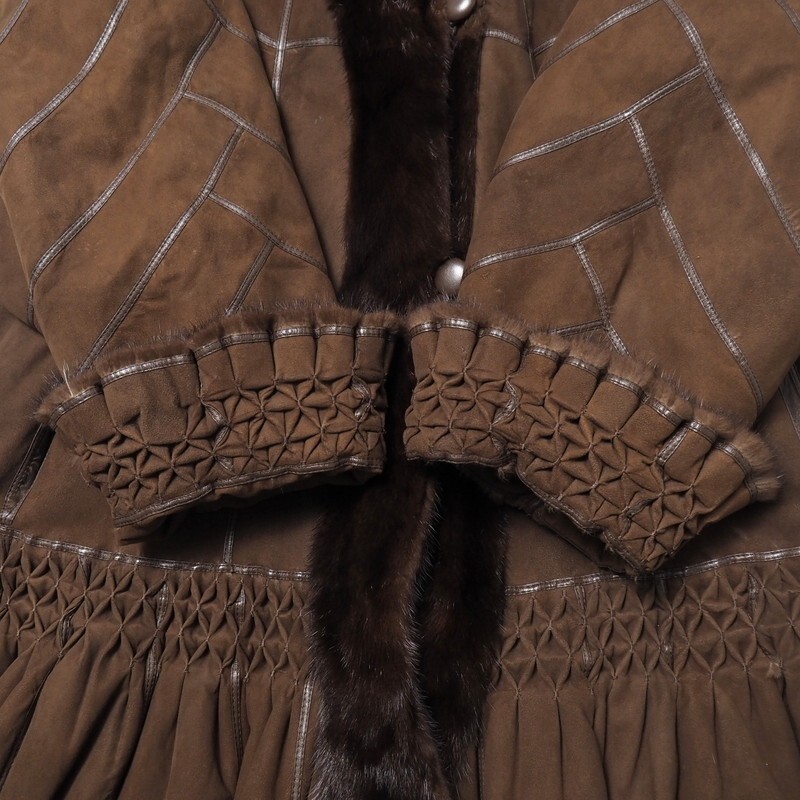 MI3368* двусторонний FOXEY Foxey норка flair меховое пальто A линия длинный длина замша кожа пальто чай M~L соответствует длина одежды : примерно 103cm