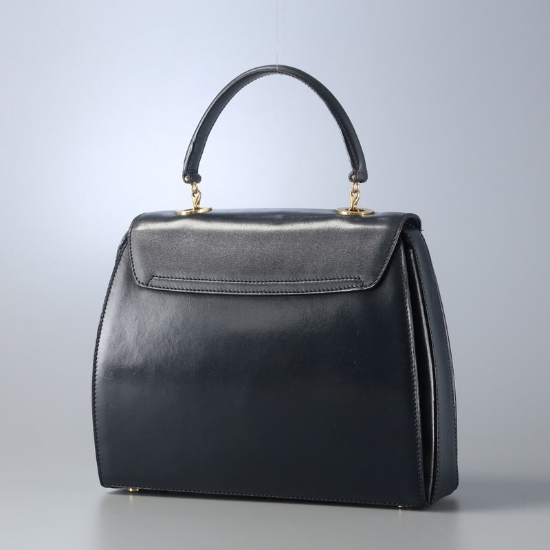 MI2301▼VINTAGE CELINE オールドセリーヌ イタリア製 レザー パイソンレザー切替 ハンドバッグ ショルダー付き 2way 鞄 ネイビー×マルチ_画像2