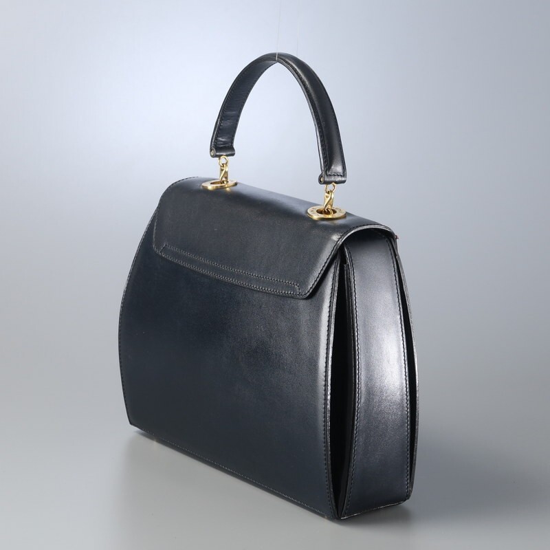 MI2301▼VINTAGE CELINE オールドセリーヌ イタリア製 レザー パイソンレザー切替 ハンドバッグ ショルダー付き 2way 鞄 ネイビー×マルチ_画像3