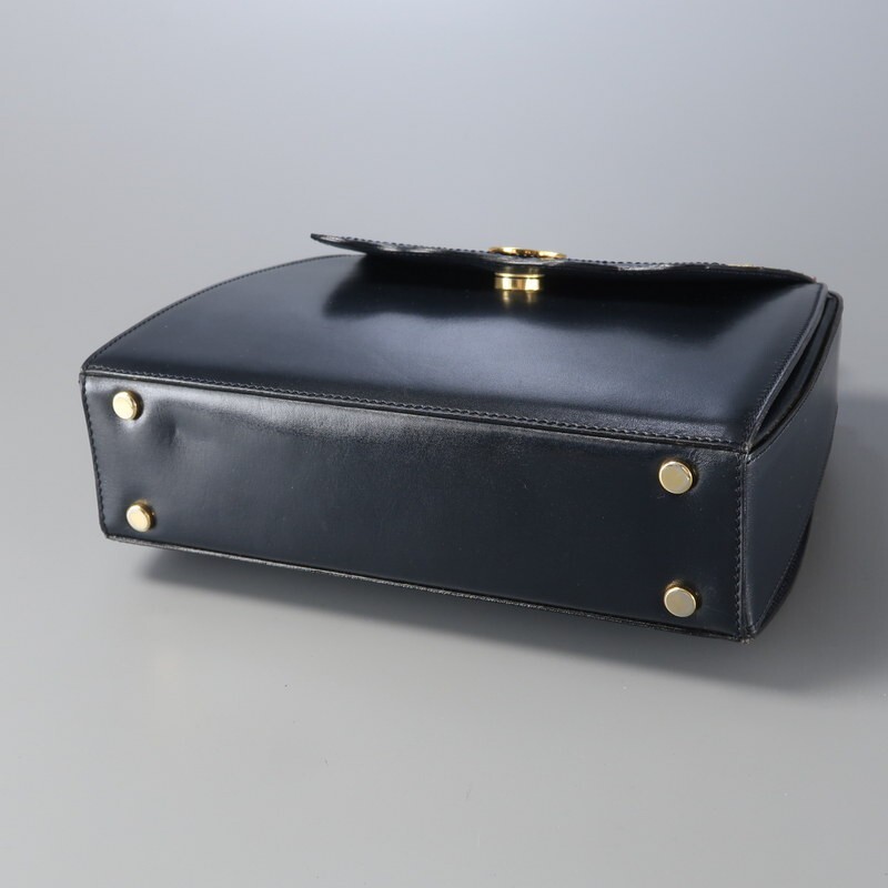 MI2301▼VINTAGE CELINE オールドセリーヌ イタリア製 レザー パイソンレザー切替 ハンドバッグ ショルダー付き 2way 鞄 ネイビー×マルチ_画像4