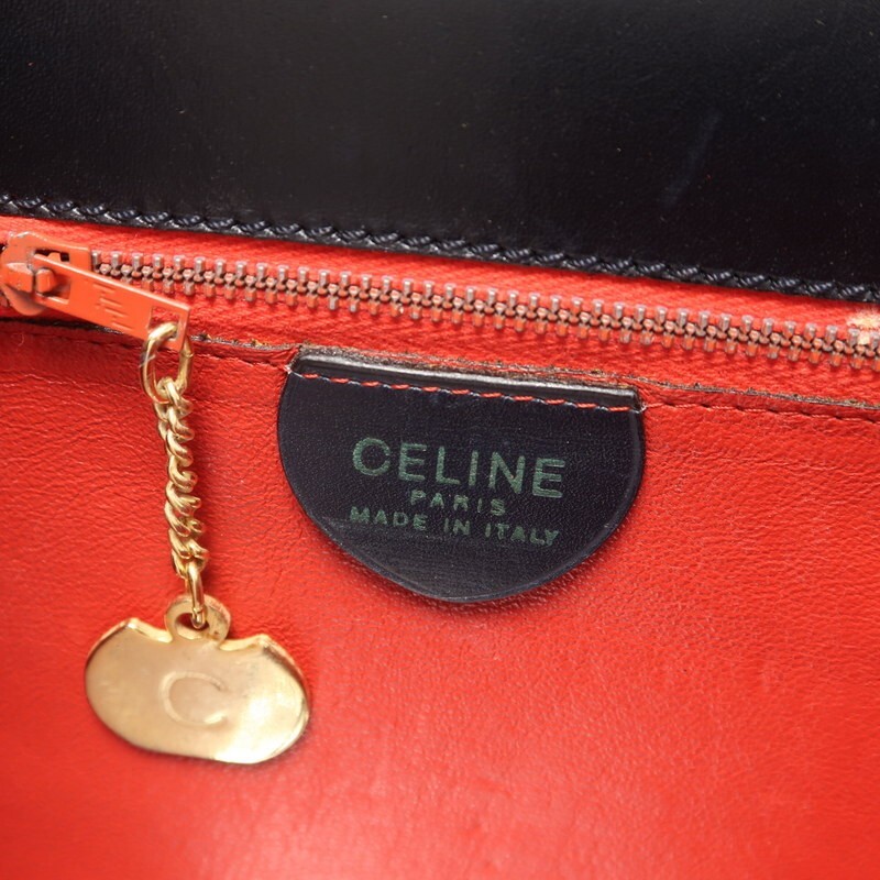 MI2301▼VINTAGE CELINE オールドセリーヌ イタリア製 レザー パイソンレザー切替 ハンドバッグ ショルダー付き 2way 鞄 ネイビー×マルチ_画像9