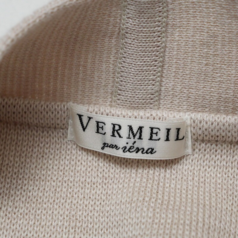 MI3659〇ヴェルメイユパーイエナ VERMEIL par iena*ニット ロングカーディガン*ドロップショルダー*ボタンレス*ライトベージュ系_画像3