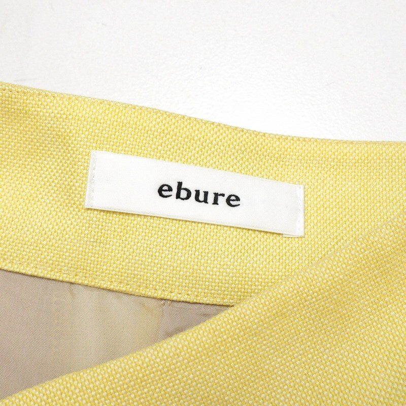 TJ7086★ebure エブール ウール100％ エコレザートリム 膝下丈 タイトスカート イエロー サイズ34 日本製_画像6