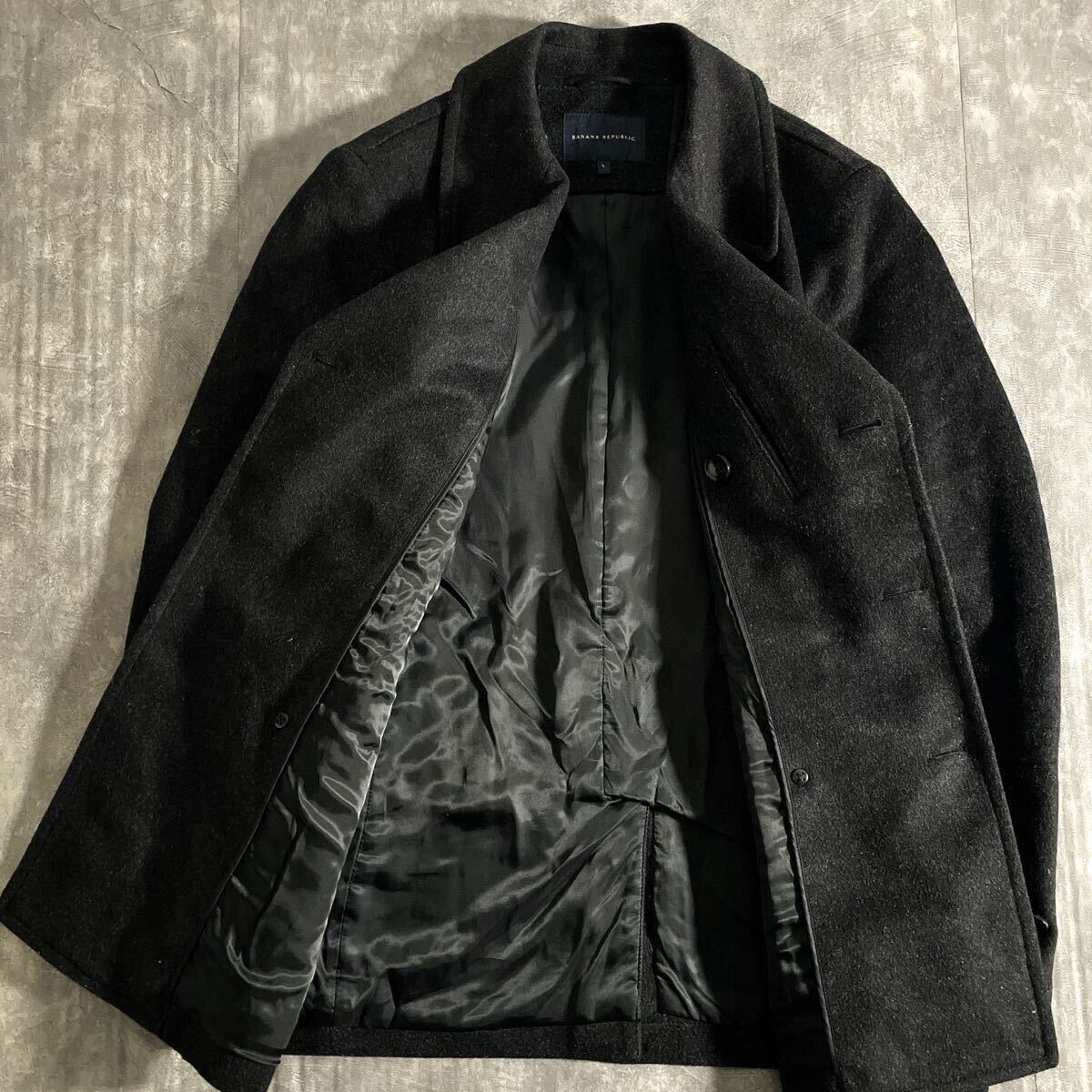 【極美品】米発の高品質カジュアルを感じる一着 BANANA REPUBLIC バナナリパブリック Pコート チャコール 黒 メンズ Lサイズ 上質メルトン_画像8