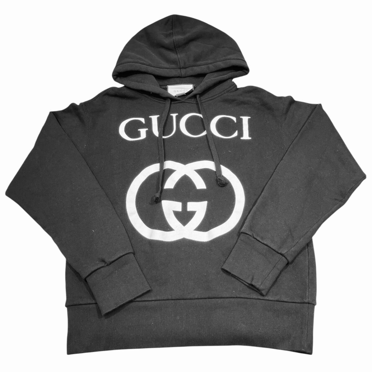 グッチ パーカー プルオーバー ロゴ スウェット 黒 #XS 475374-X3Q25_画像1