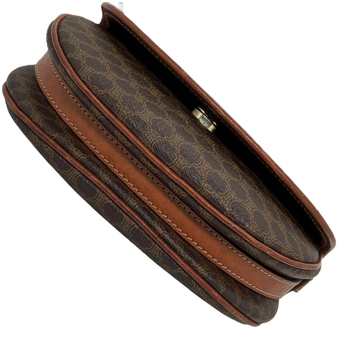 CELINE セリーヌ マカダム柄 PVCレザー ショルダーバッグ ブラウン ヴィンテージ ゴールド金具_画像5