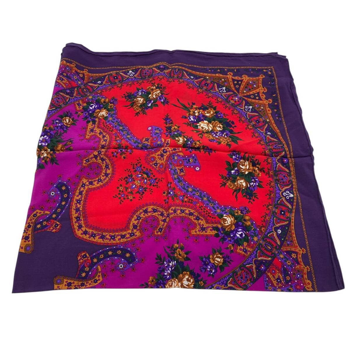 ○Dior ディオール ECHARPES 大判シルクスカーフ 花柄 マルチカラー パープル系_画像4