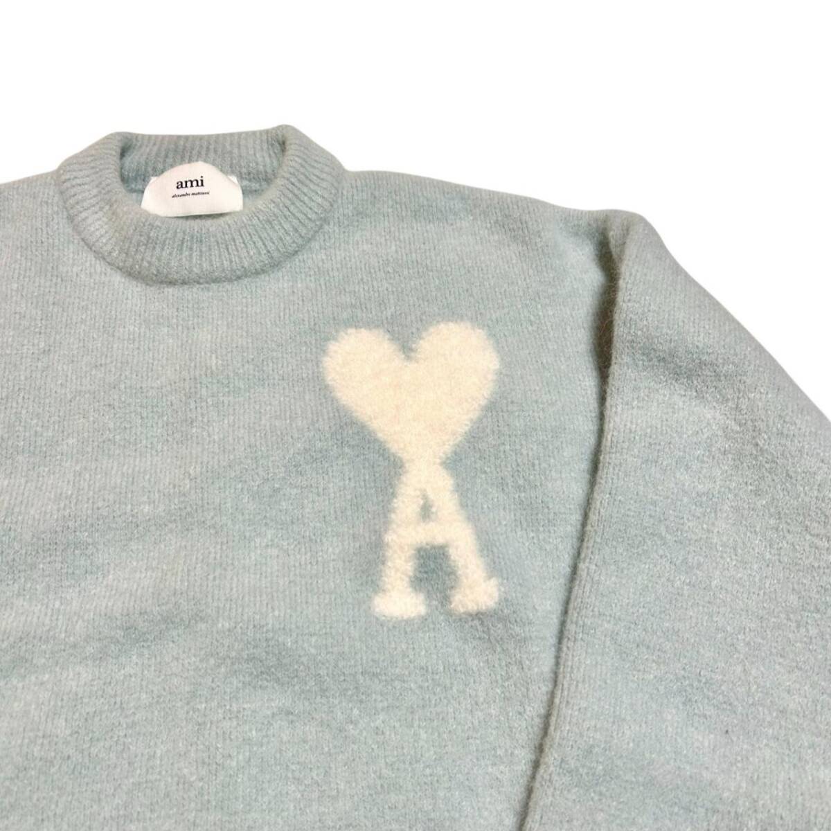 AMI paris アミパリス アミアレクサンドルマテュッシ ニット セーター ハートロゴ アルパカ ウール サックスブルー系 XS_画像4