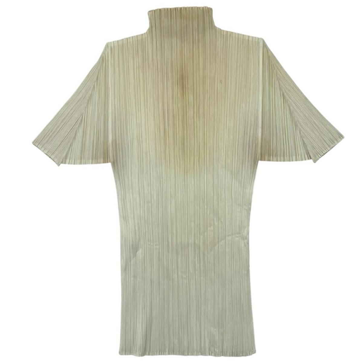 ○ISSEY MIYAKE イッセイミヤケ プリーツプリーズ PP05-JK007 サイズ3 カットソー シャツ トップス 半袖 アイボリー系 ※シミ大_画像1