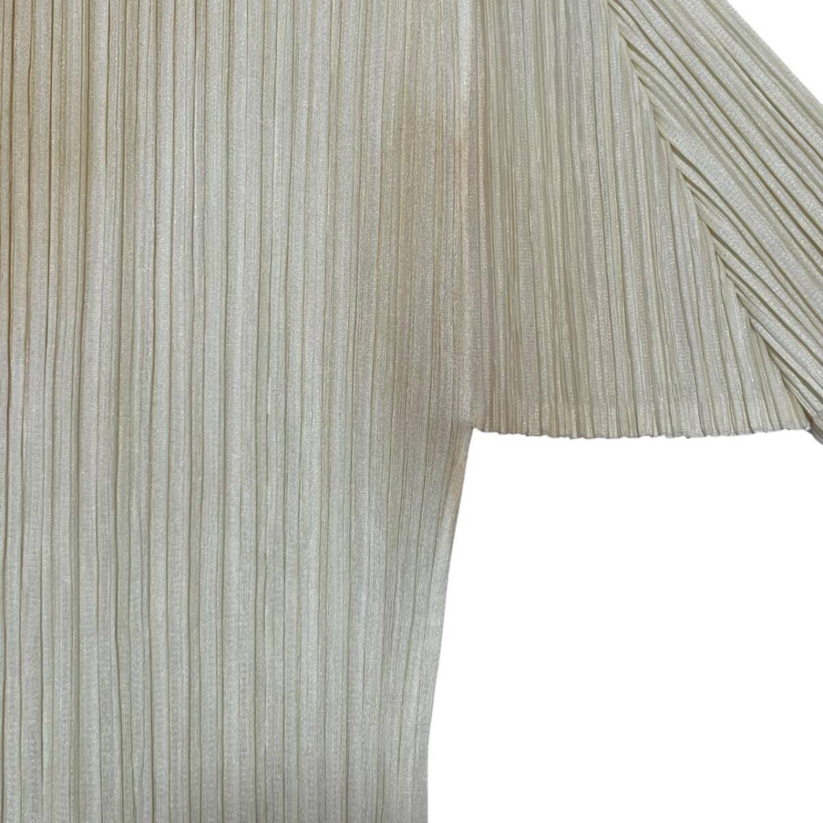○ISSEY MIYAKE イッセイミヤケ プリーツプリーズ PP05-JK007 サイズ3 カットソー シャツ トップス 半袖 アイボリー系 ※シミ大_画像9
