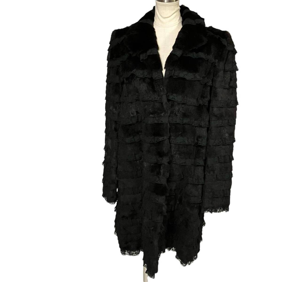 フェンディ レディース FENDI ミンク調 黒系 レース付き コート_画像1