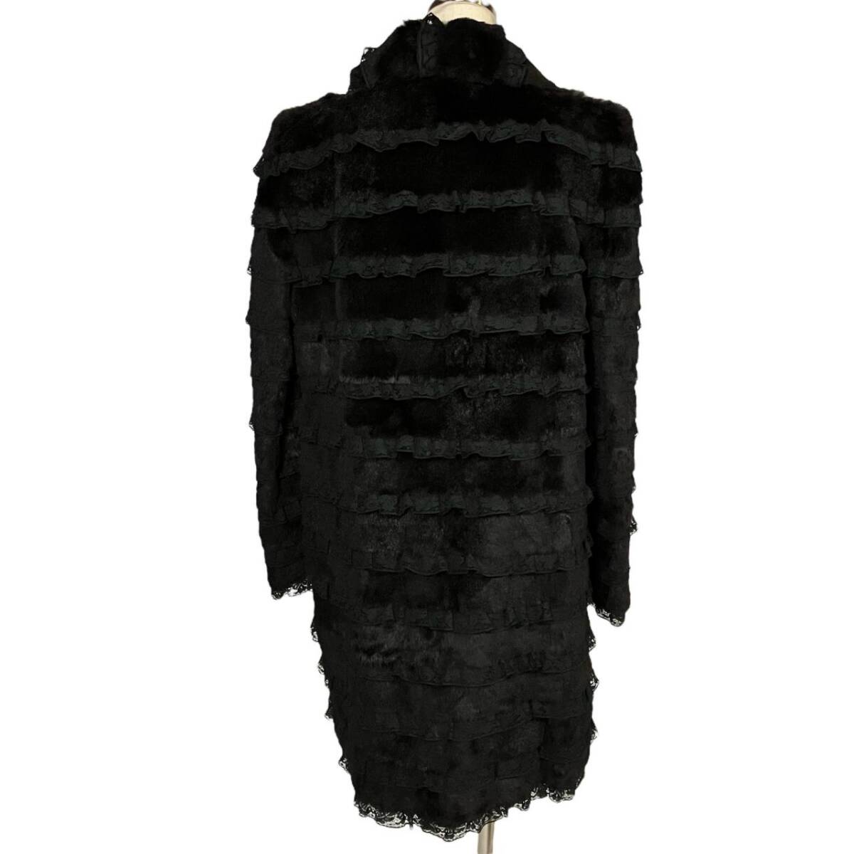 フェンディ レディース FENDI ミンク調 黒系 レース付き コート_画像3