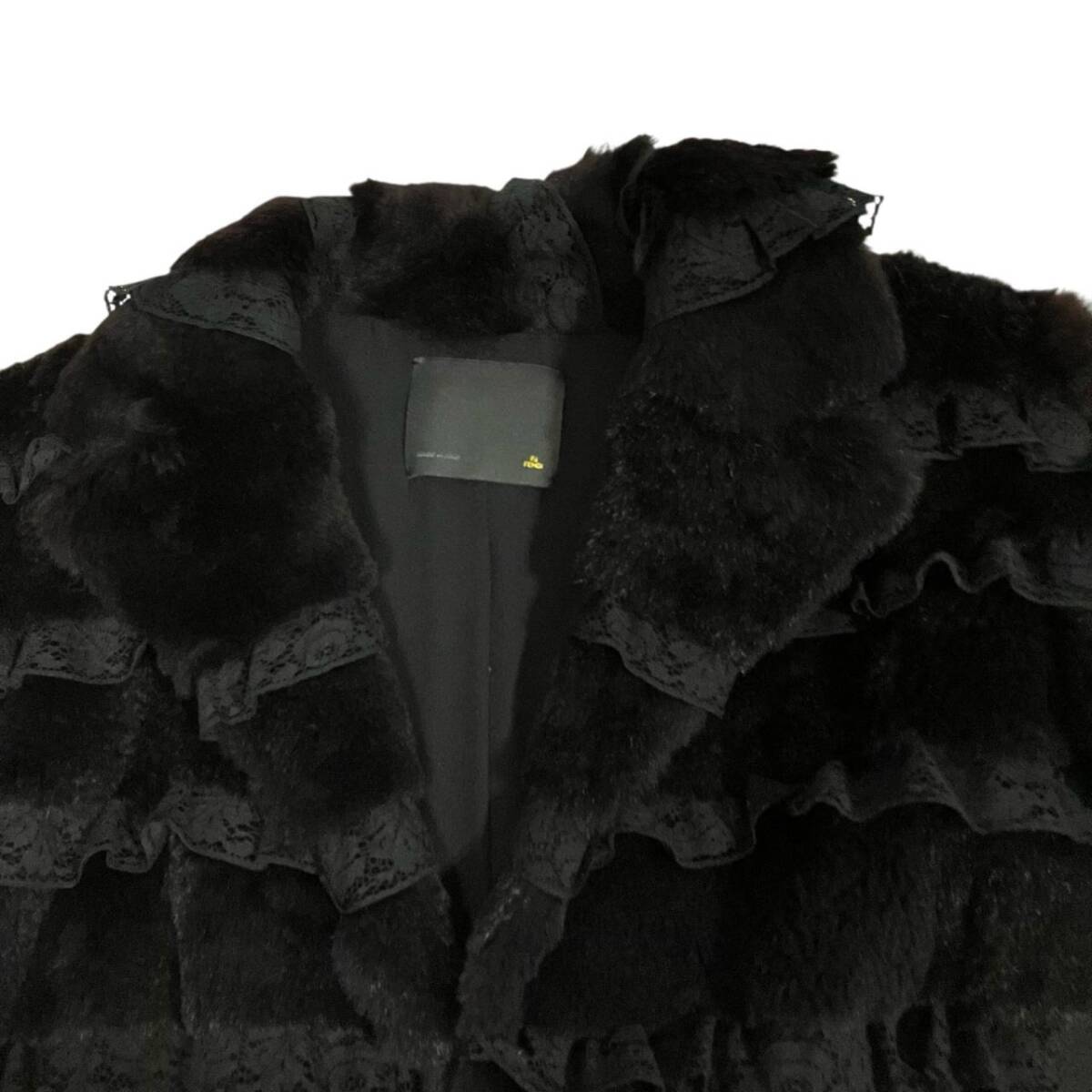フェンディ レディース FENDI ミンク調 黒系 レース付き コート_画像4