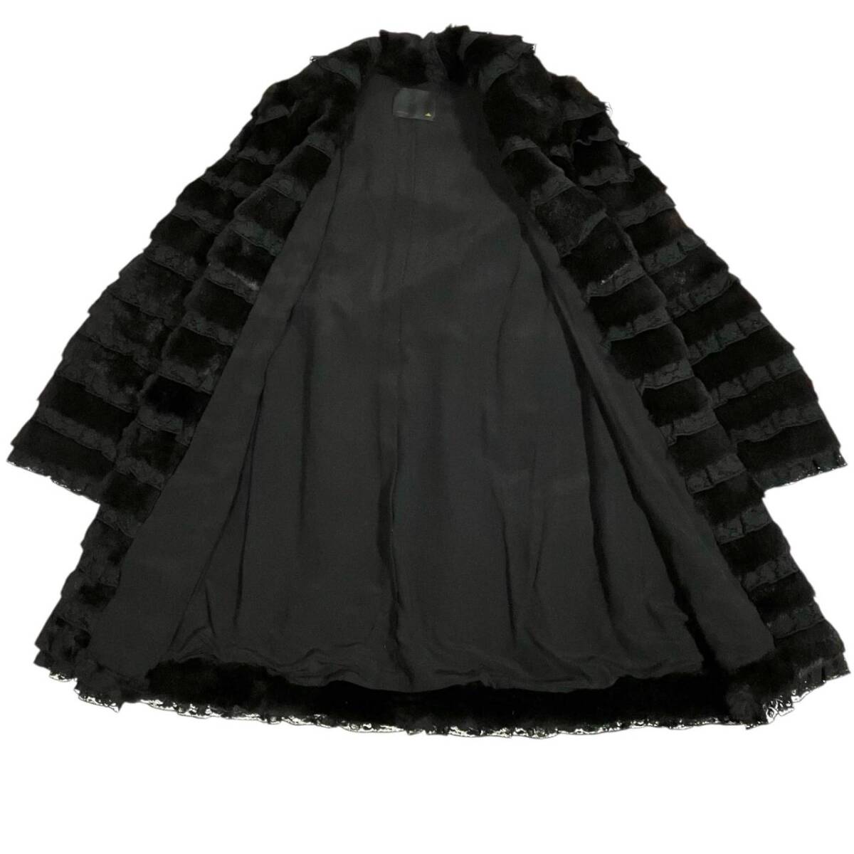 フェンディ レディース FENDI ミンク調 黒系 レース付き コート_画像5