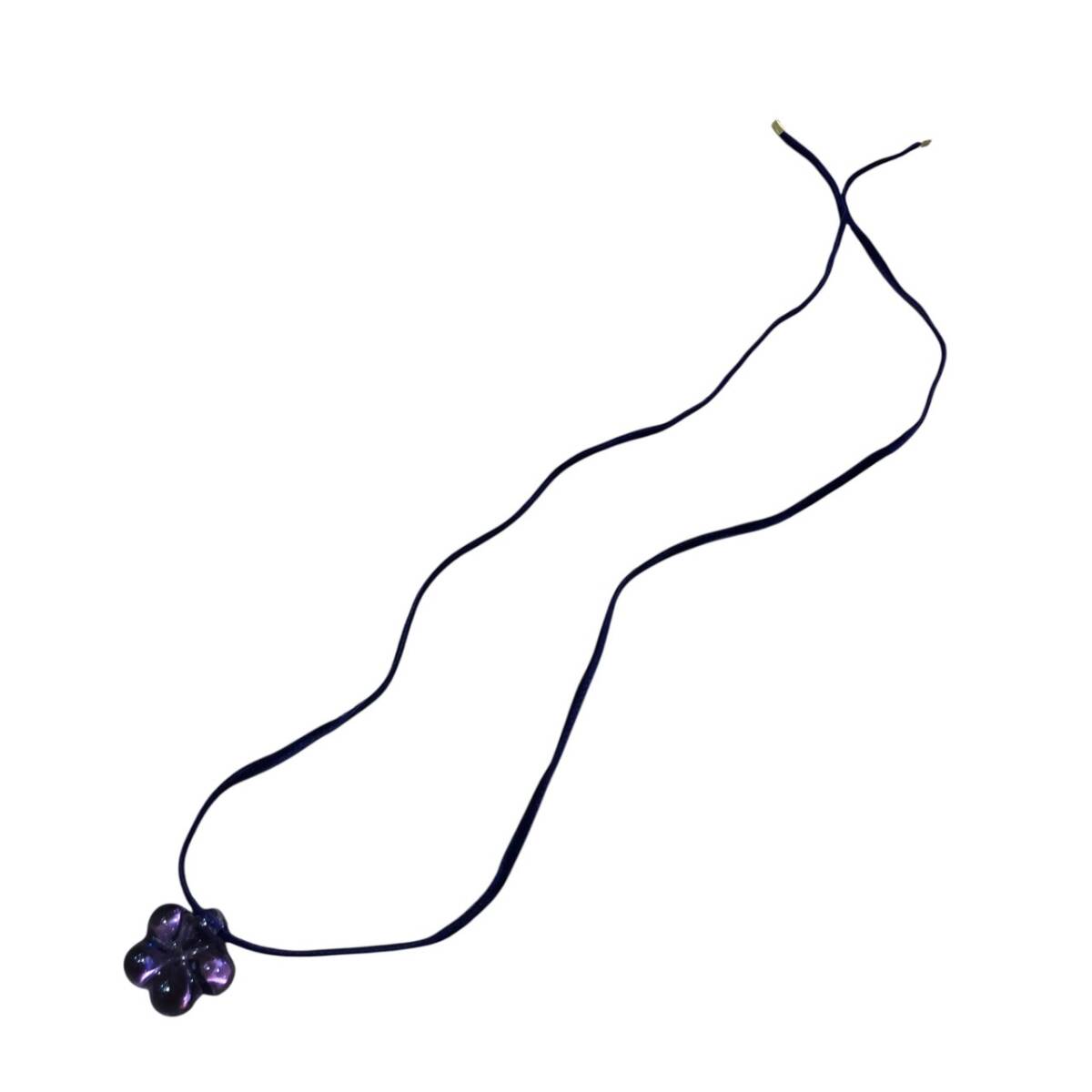 Baccarat バカラ クリスタル フラワーモチーフ ペンダント ネックレス 紫系_画像5