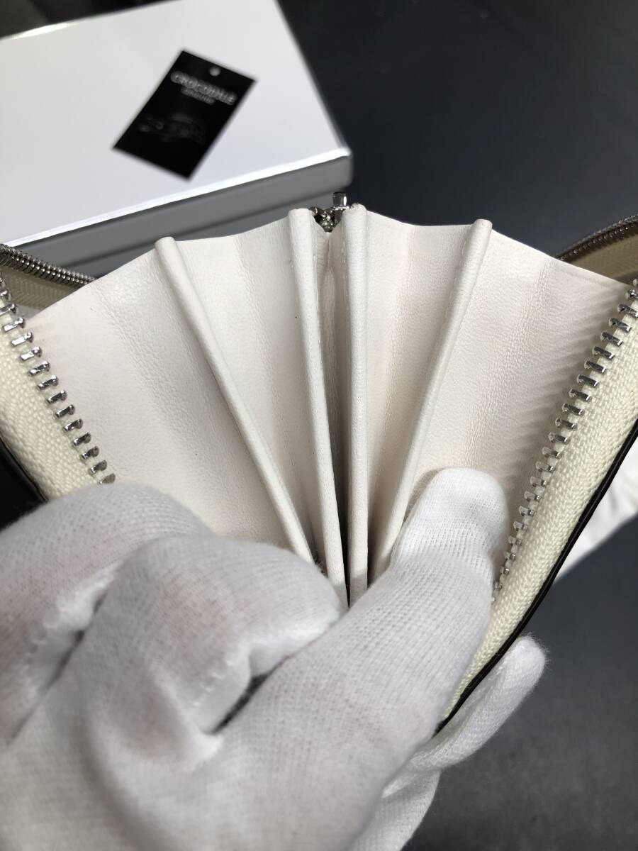 HB5398　ヒマラヤ クロコダイル 長財布 ラウンドファスナー ワニ革 レザー NATURAL 小銭入れあり 専用袋・箱付き 未使用品_画像9