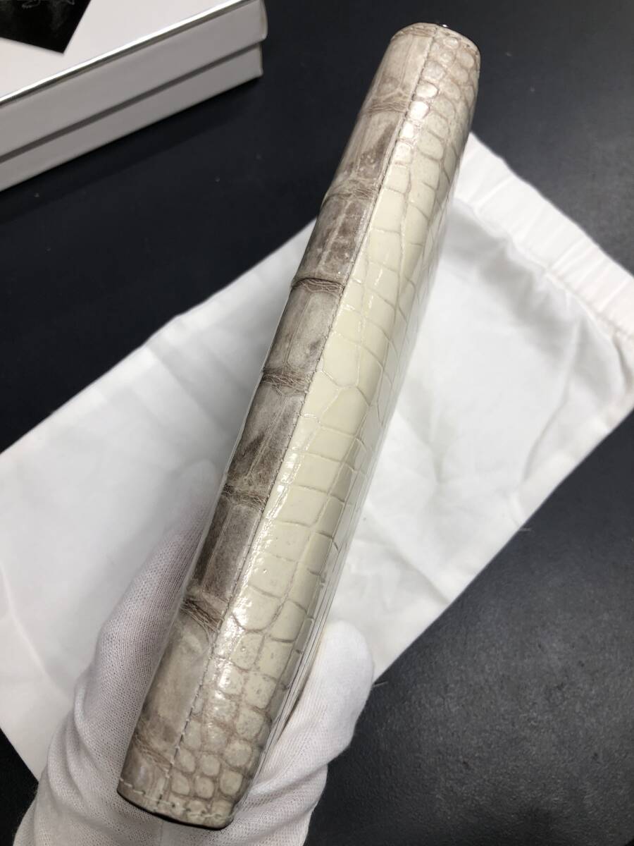 HB5398　ヒマラヤ クロコダイル 長財布 ラウンドファスナー ワニ革 レザー NATURAL 小銭入れあり 専用袋・箱付き 未使用品_画像6