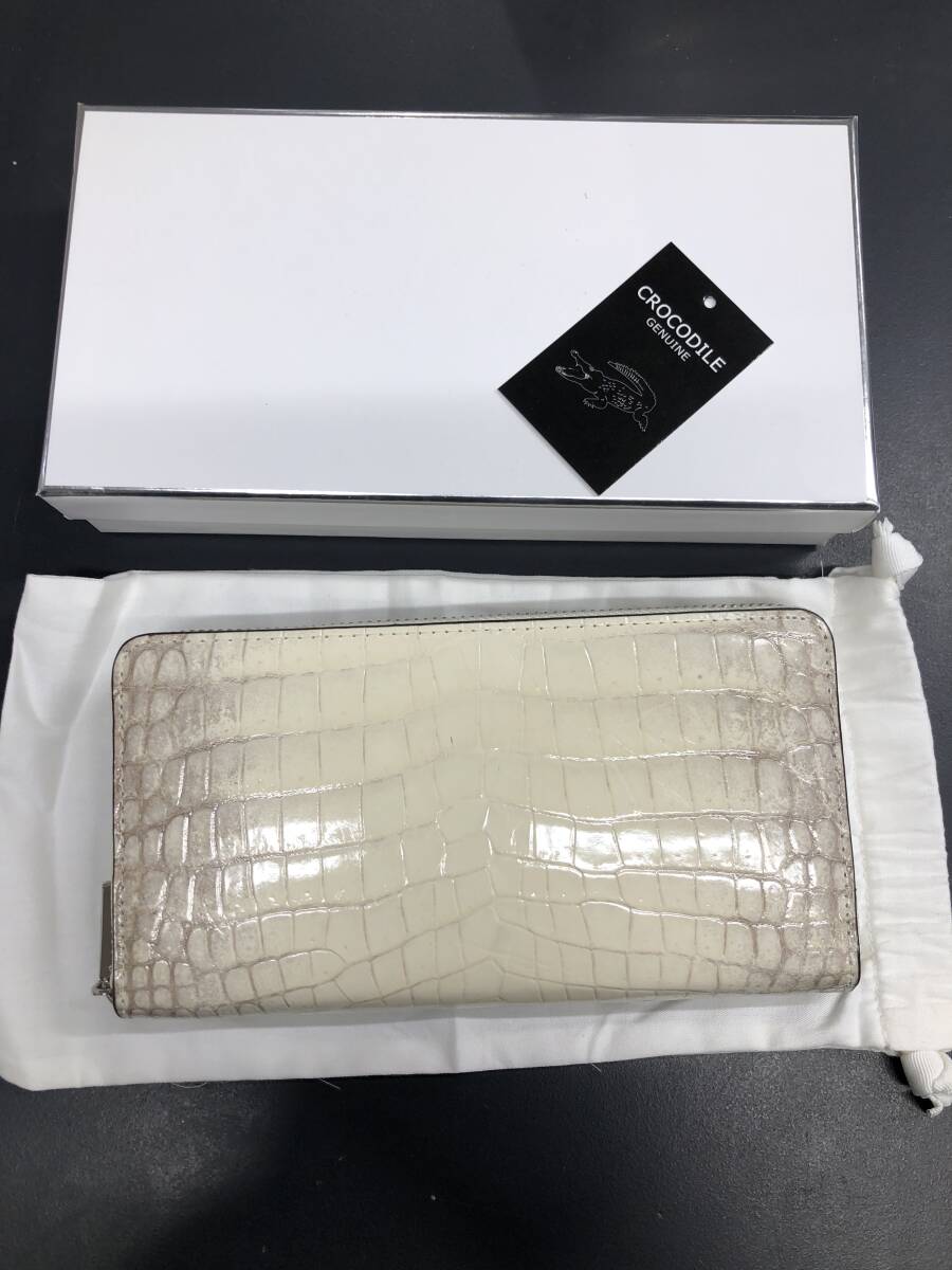 HB5398　ヒマラヤ クロコダイル 長財布 ラウンドファスナー ワニ革 レザー NATURAL 小銭入れあり 専用袋・箱付き 未使用品_画像1