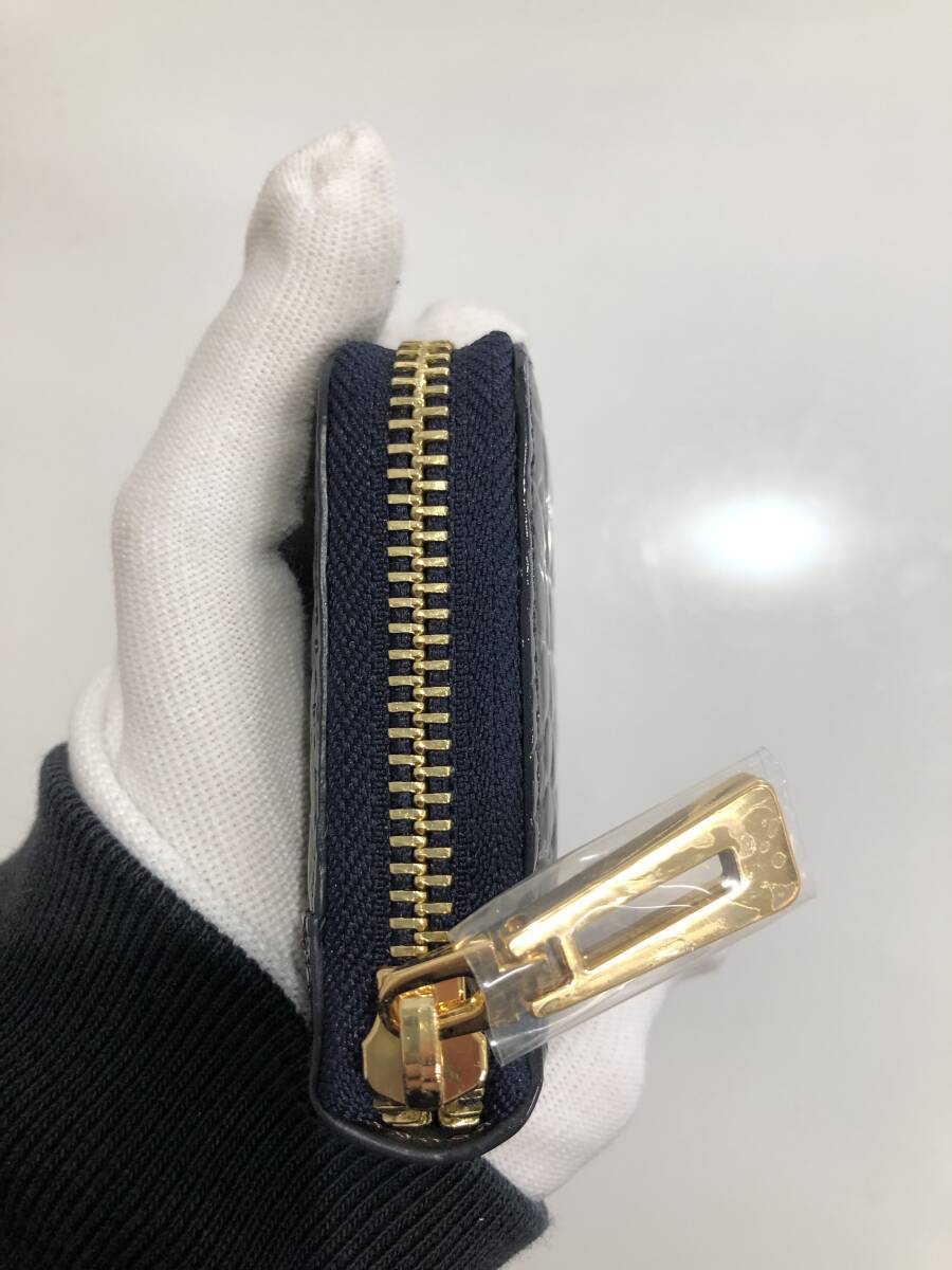 HB5410　クロコダイル ミニ財布 ラウンドファスナー 小銭入れ コインケース ワニ革 レザー ネイビーグレー系 専用袋・箱付き 未使用品_画像3
