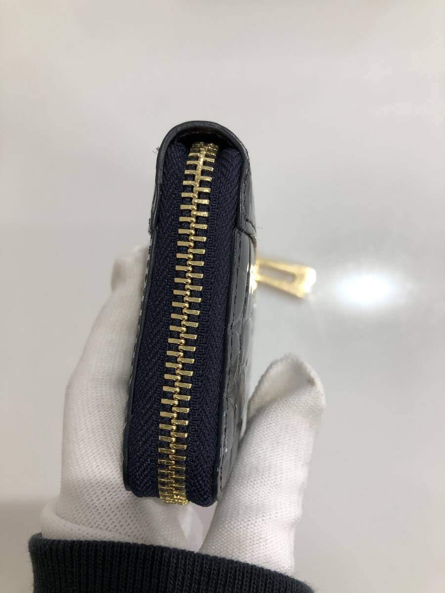 HB5410　クロコダイル ミニ財布 ラウンドファスナー 小銭入れ コインケース ワニ革 レザー ネイビーグレー系 専用袋・箱付き 未使用品_画像5