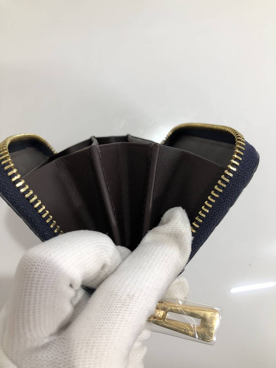 HB5410　クロコダイル ミニ財布 ラウンドファスナー 小銭入れ コインケース ワニ革 レザー ネイビーグレー系 専用袋・箱付き 未使用品_画像8