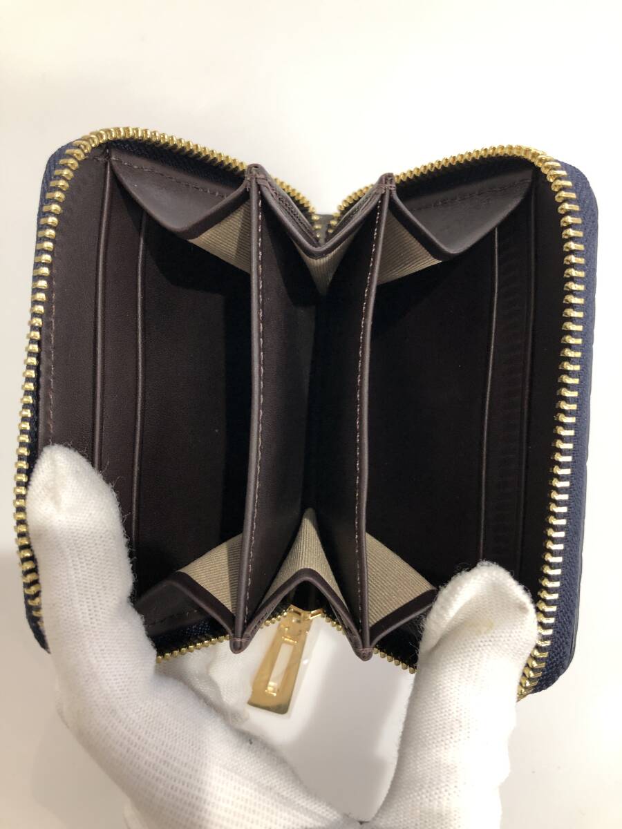 HB5410　クロコダイル ミニ財布 ラウンドファスナー 小銭入れ コインケース ワニ革 レザー ネイビーグレー系 専用袋・箱付き 未使用品_画像9