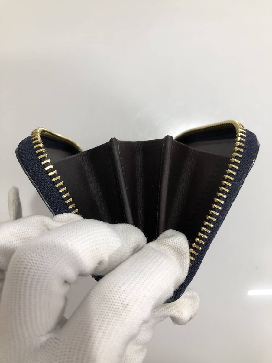 HB5410　クロコダイル ミニ財布 ラウンドファスナー 小銭入れ コインケース ワニ革 レザー ネイビーグレー系 専用袋・箱付き 未使用品_画像7