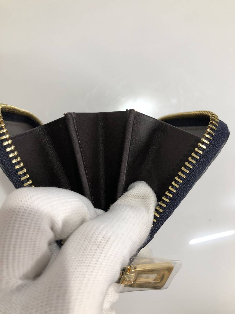 HB5411　クロコダイル ミニ財布 ラウンドファスナー 小銭入れ コインケース ワニ革 レザー ネイビーグレー系 専用袋・箱付き 未使用品_画像8