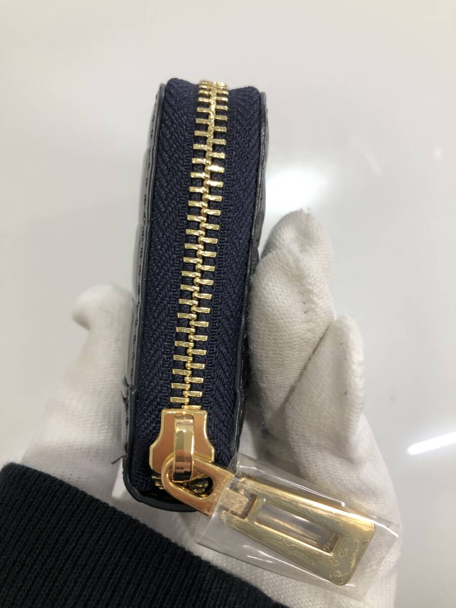 HB5411　クロコダイル ミニ財布 ラウンドファスナー 小銭入れ コインケース ワニ革 レザー ネイビーグレー系 専用袋・箱付き 未使用品_画像3