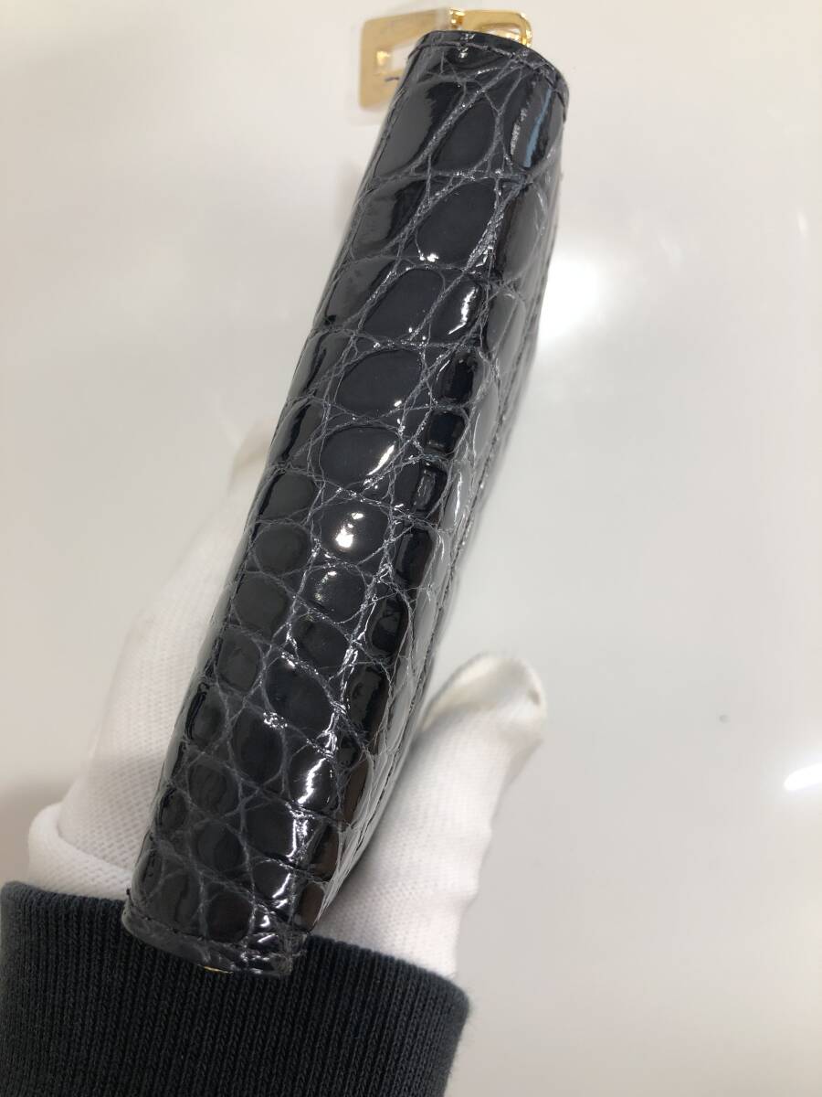 HB5411　クロコダイル ミニ財布 ラウンドファスナー 小銭入れ コインケース ワニ革 レザー ネイビーグレー系 専用袋・箱付き 未使用品_画像6