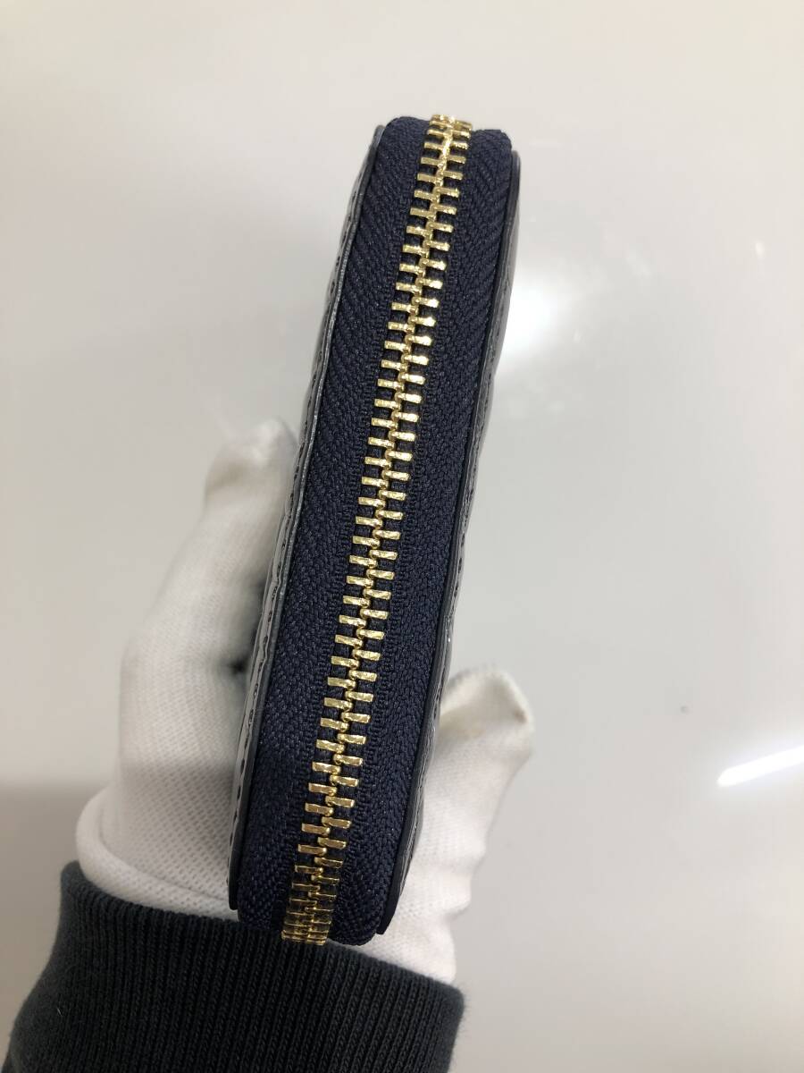 HB5411　クロコダイル ミニ財布 ラウンドファスナー 小銭入れ コインケース ワニ革 レザー ネイビーグレー系 専用袋・箱付き 未使用品_画像4