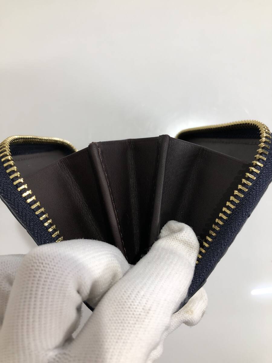 HB5411　クロコダイル ミニ財布 ラウンドファスナー 小銭入れ コインケース ワニ革 レザー ネイビーグレー系 専用袋・箱付き 未使用品_画像7