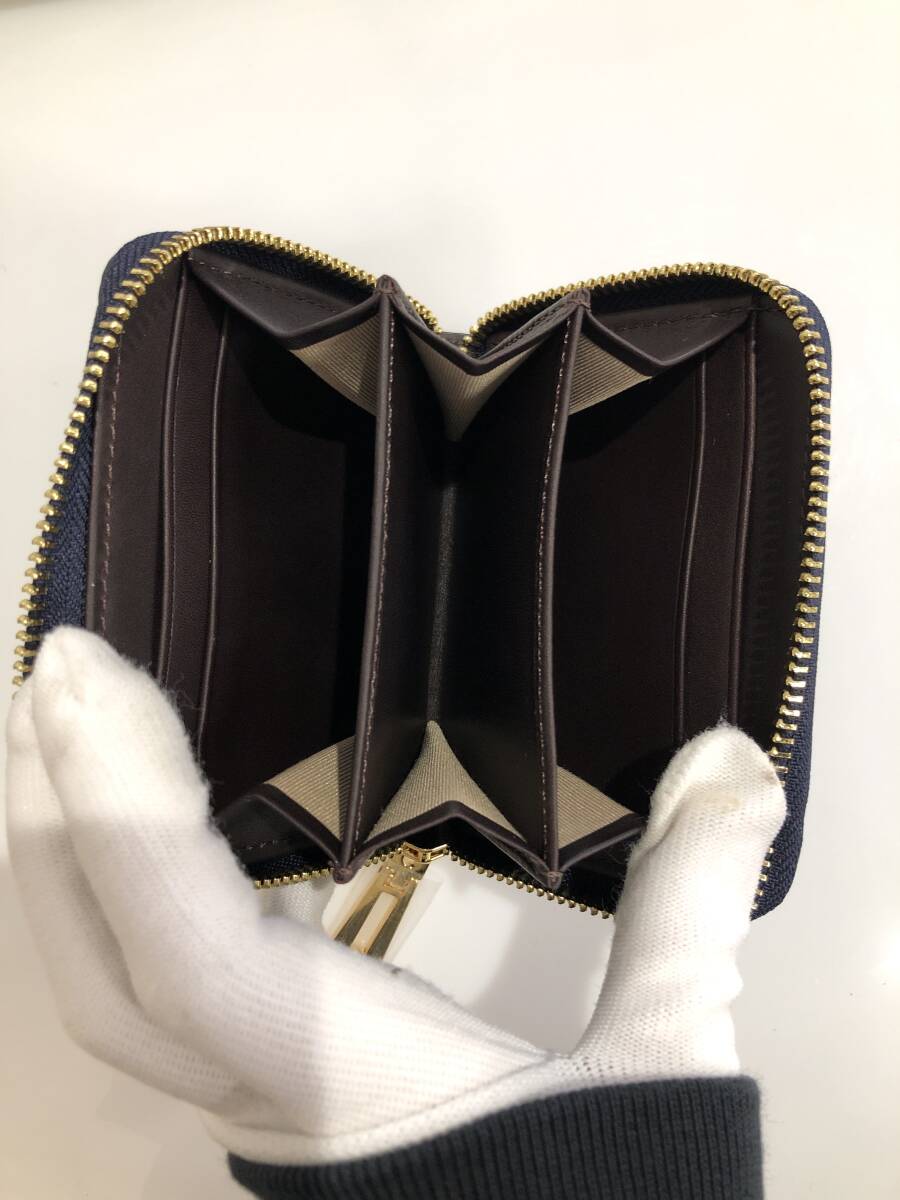 HB5411　クロコダイル ミニ財布 ラウンドファスナー 小銭入れ コインケース ワニ革 レザー ネイビーグレー系 専用袋・箱付き 未使用品_画像9