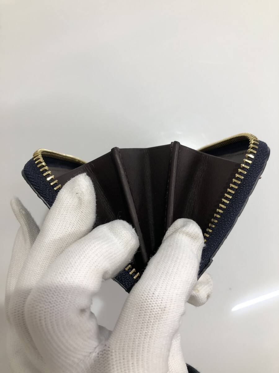 HB5413 クロコダイル ミニ財布 ラウンドファスナー 小銭入れ コインケース ワニ革 レザー ネイビーグレー系 専用袋・箱付き 未使用品_画像7