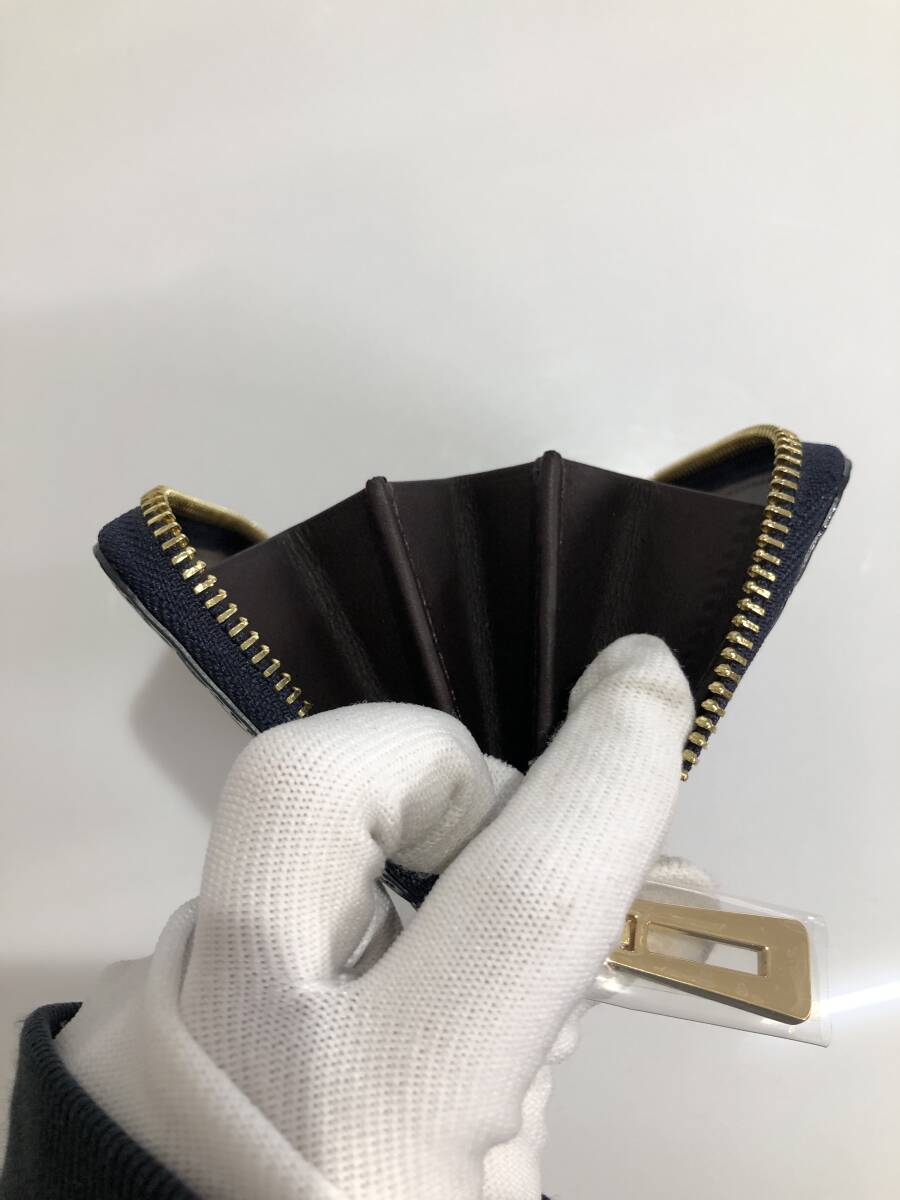 HB5413 クロコダイル ミニ財布 ラウンドファスナー 小銭入れ コインケース ワニ革 レザー ネイビーグレー系 専用袋・箱付き 未使用品_画像8