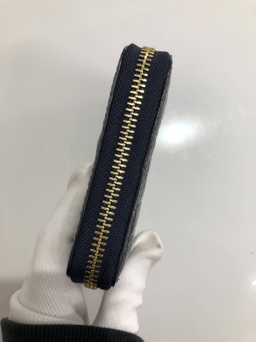 HB5413 クロコダイル ミニ財布 ラウンドファスナー 小銭入れ コインケース ワニ革 レザー ネイビーグレー系 専用袋・箱付き 未使用品_画像4