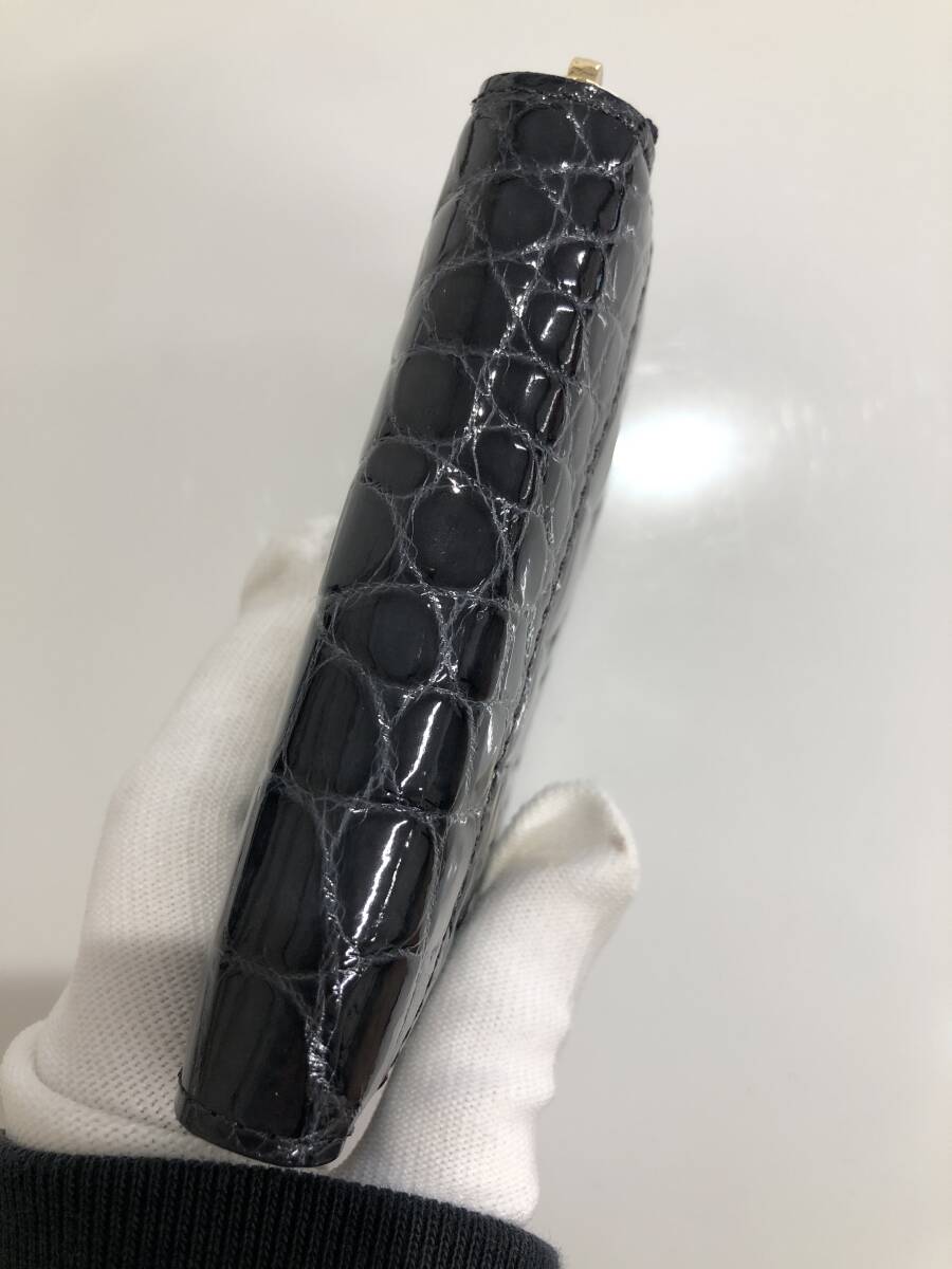 HB5413 クロコダイル ミニ財布 ラウンドファスナー 小銭入れ コインケース ワニ革 レザー ネイビーグレー系 専用袋・箱付き 未使用品_画像6