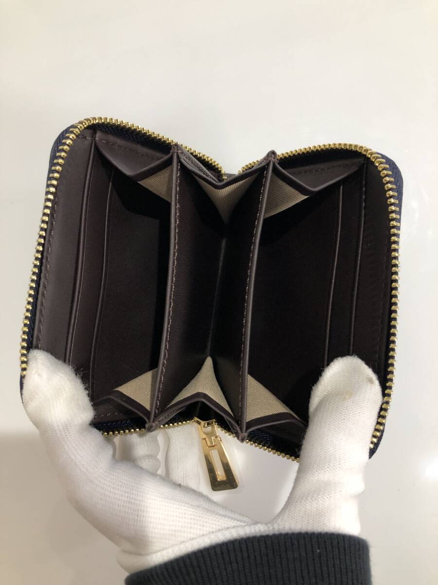 HB5413 クロコダイル ミニ財布 ラウンドファスナー 小銭入れ コインケース ワニ革 レザー ネイビーグレー系 専用袋・箱付き 未使用品_画像9