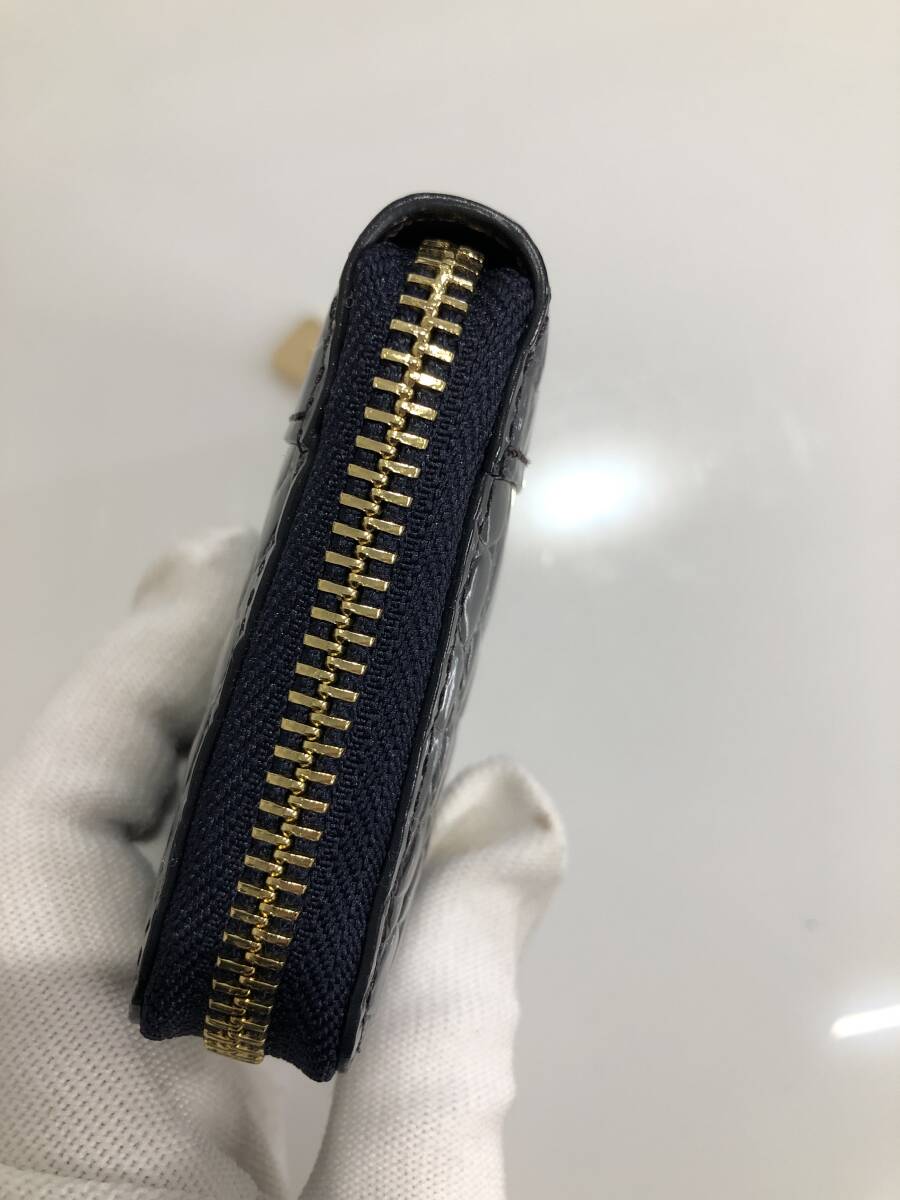 HB5413 クロコダイル ミニ財布 ラウンドファスナー 小銭入れ コインケース ワニ革 レザー ネイビーグレー系 専用袋・箱付き 未使用品_画像5