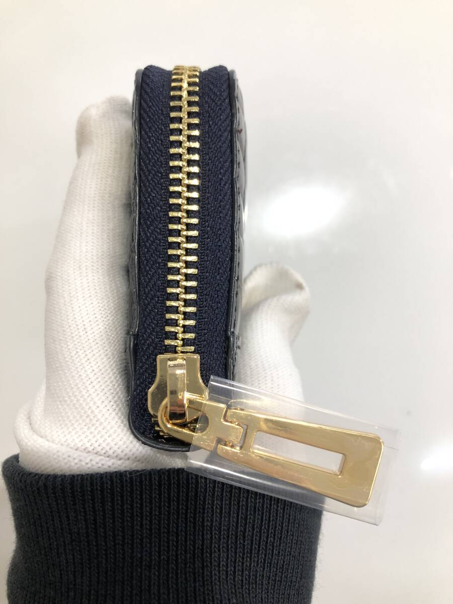 HB5413 クロコダイル ミニ財布 ラウンドファスナー 小銭入れ コインケース ワニ革 レザー ネイビーグレー系 専用袋・箱付き 未使用品_画像3