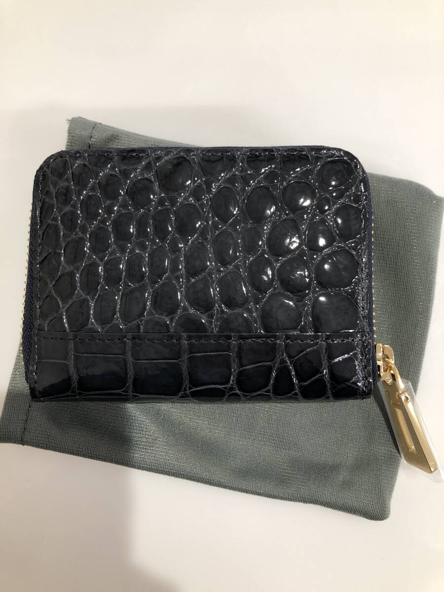 HB5413 クロコダイル ミニ財布 ラウンドファスナー 小銭入れ コインケース ワニ革 レザー ネイビーグレー系 専用袋・箱付き 未使用品_画像2