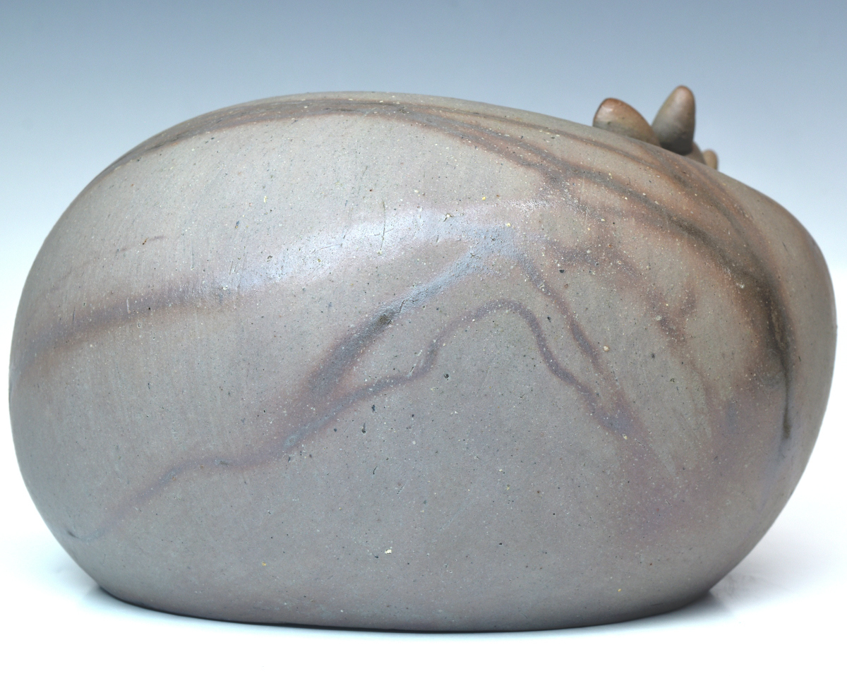 岡山県重要無形文化財　島村光作 【備前 昼下りの牛】 備前焼人気作家　 共箱　共布　本物保証　幅22cm　P2191 【趣楽】_画像5