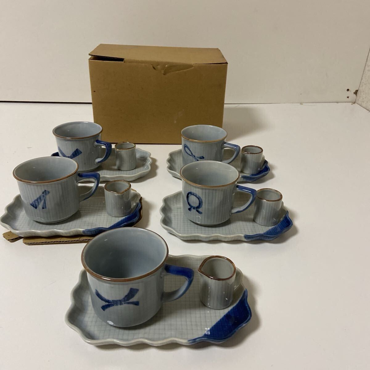 ★1円スタート★コーヒーカップ ミルクカップ ソーサー 5客セット 和風 3-4491 _画像1