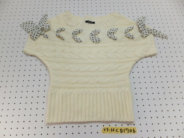 AS KNOW AS PINKY アズノウアズピンキー レディース ラグラン ドットライン ニットソー クリームオフホワイト黒_画像1