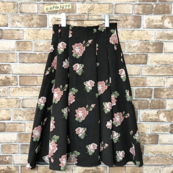 美品！DAZZLIN ダズリン レディース バラ柄 裏地 ボックスプリーツ スカート S ココア×ピンク_画像1