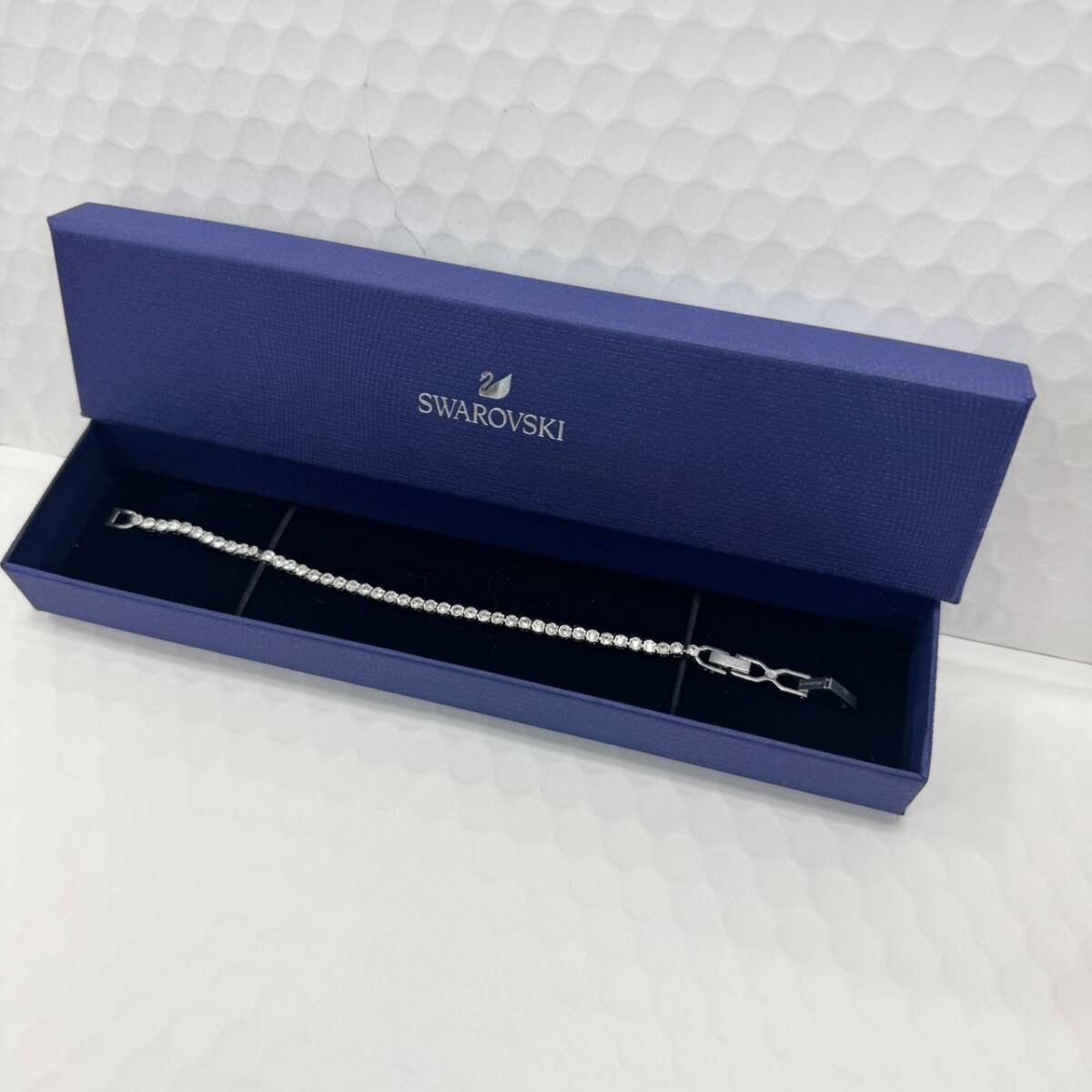 [1 иен старт!] Swarovski Swarovski теннис браслет crystal rhodium покрытие циркон б/у оригинальная коробка иметь аксессуары 