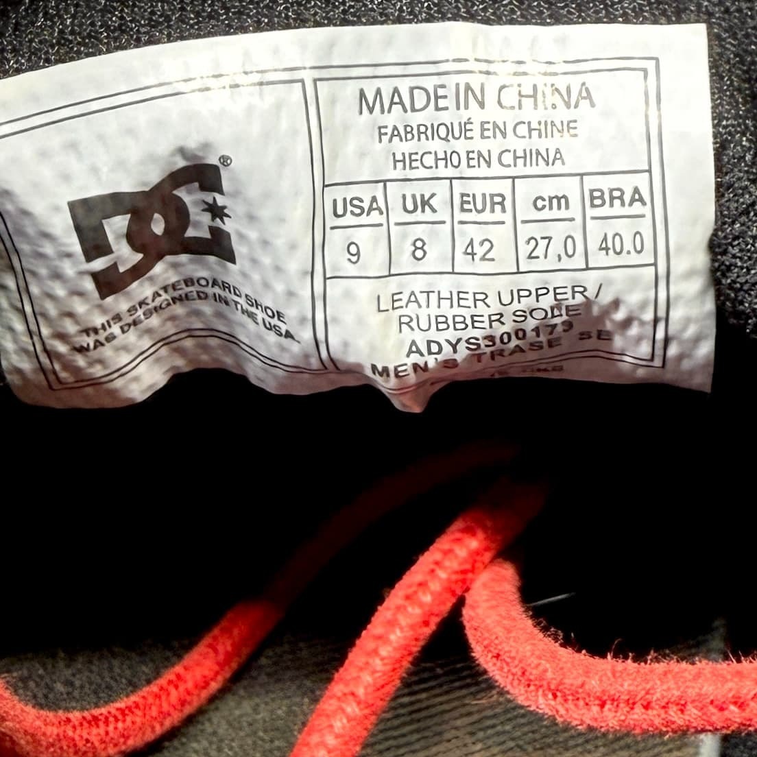 ◆DC SHOSE◆ディーシーシューズ 27.0cm（表記US9M）カジュアルシューズ スニーカー 赤 レッド メンズ 革靴 靴 レザー 中古 宅急便 即決_画像8